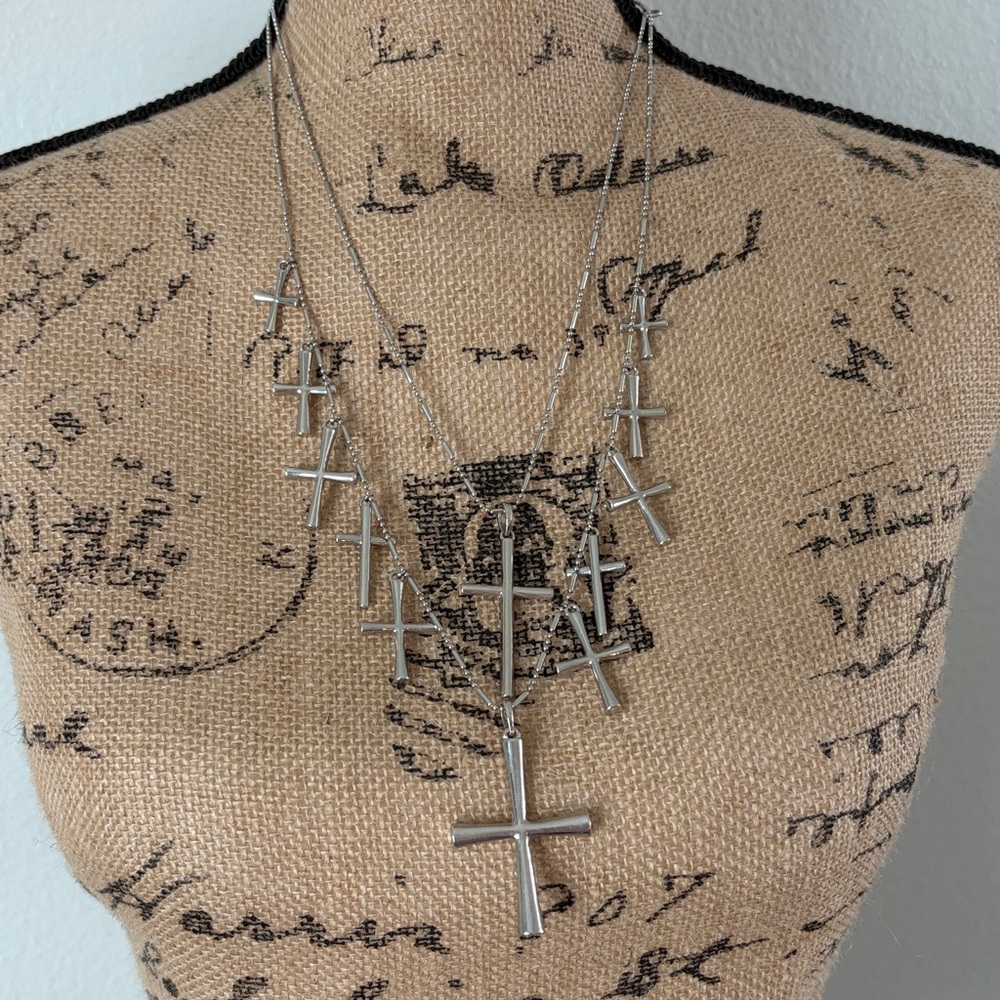 Cookie Lee Silver Multi-Cross Necklace